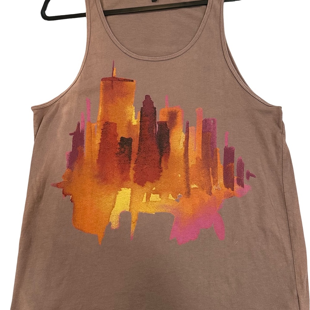 Brown Tank Top with Cityscape Design